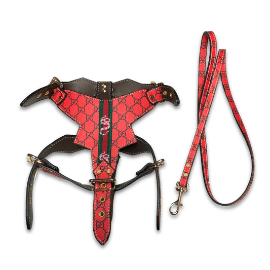 PAWCCI ROCKSTAR RED DESIGNER HARNESS & LEASH SET