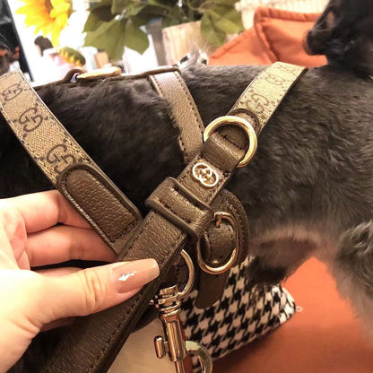 LUXURY LEATHER POOCHI HARNESS, COLLAR & LEAD