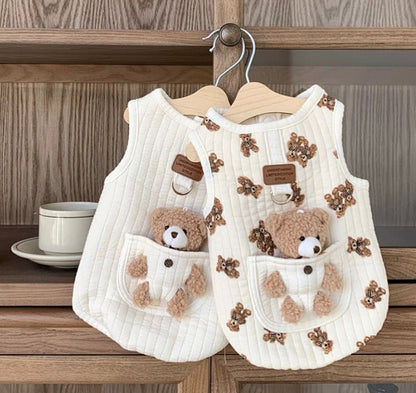 BEAR DECOR FLEECE DOG HARNESS VEST