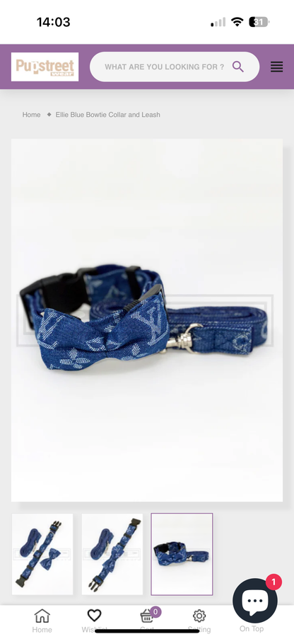 Ellie Blue Bowtie Collar And Leash