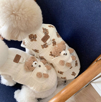 BEAR DECOR FLEECE DOG HARNESS VEST