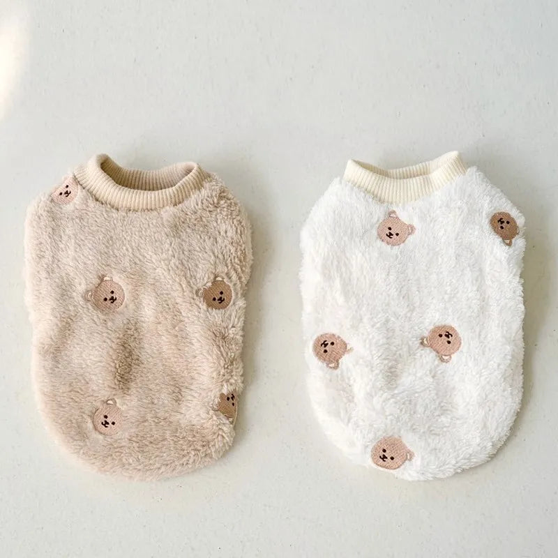 BEAR PRINTED FLEECE SOFT DOG CAT SWEATER