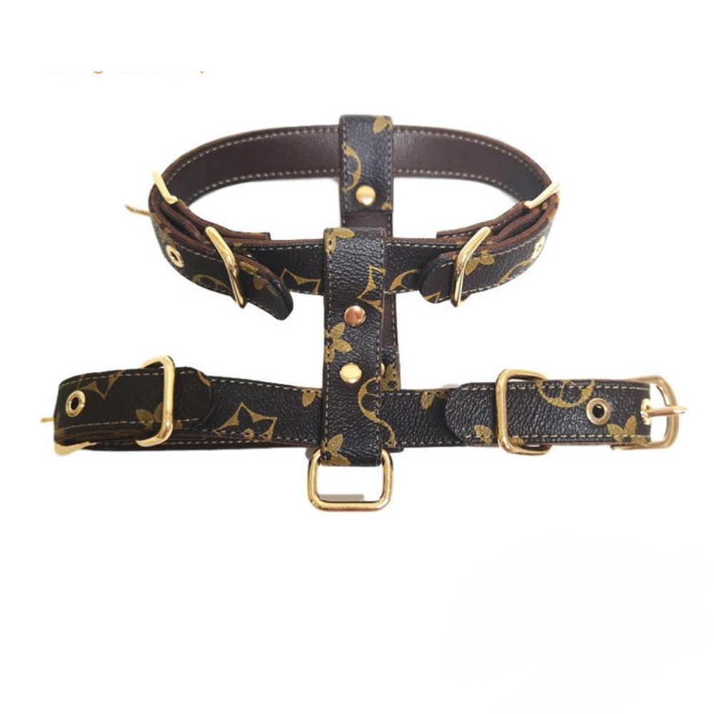 DINA Harness & Leash SET – Brown Faux Leather Luxury