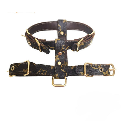 DINA Harness & Leash SET – Brown Faux Leather Luxury