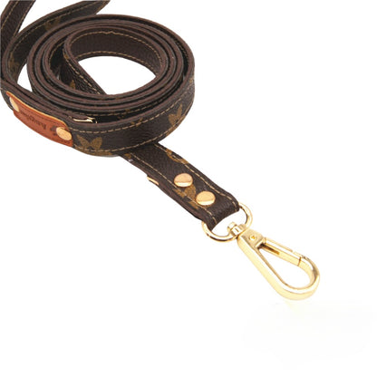 DINA Harness & Leash SET – Brown Faux Leather Luxury